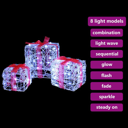 Presentlåda 3 st Kallvit 20 x 20 x 20 cm Akryl 60 LED-lampor