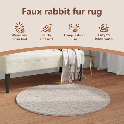 Halkfri matta i konstgjord kaninfäll OLITE Beige Ø 80 cm