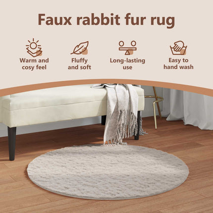 Halkfri matta i konstgjord kaninfäll OLITE Beige Ø 100 cm