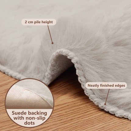 Halkfri matta i konstgjord kaninfäll OLITE Beige Ø 120 cm