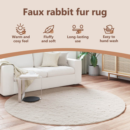 Halkfri matta i konstgjord kaninfäll OLITE Beige Ø 200 cm