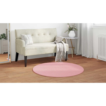 Halkfri matta i konstgjord kaninfäll OLITE Rosa Ø 80 cm