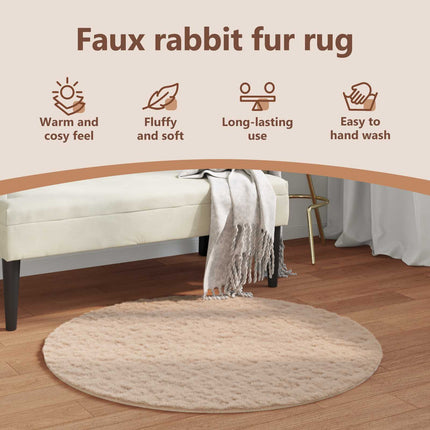 Halkfri matta i konstgjord kaninfäll OLITE Taupe Ø 80 cm