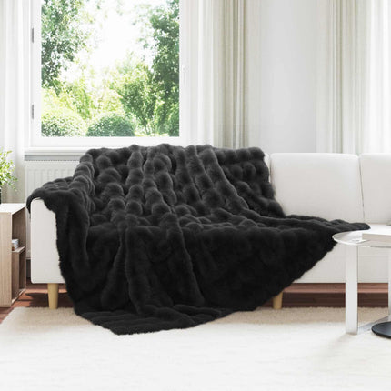 Halkfri filt i konstgjord kaninfäll Olite 4 pcs Svart Polyester
