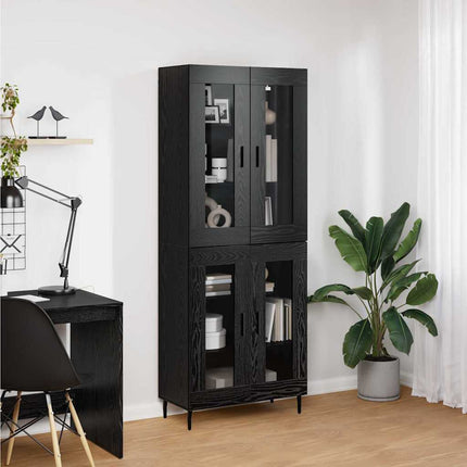 Skåp 2 pcs Svart Ek Konstruerat trä och glas