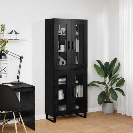 Skåp 2 pcs Svart Ek Konstruerat trä och glas
