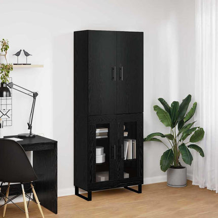 Skåp 2 pcs Svart Ek 69,5 x 34 x 180 cm Konstruerat trä och glas