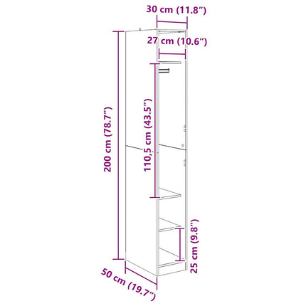 Garderob med hylla Svart Ek 50 x 30 x 200 cm Konstruerat trä