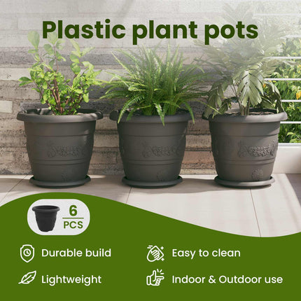 Rund Blomkruka 6 st Svart Ø 30 x 25 cm Plast