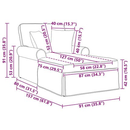 Chaise Lounge med Kjol med kudde 3 pcs Ljusgrå Kordread tyg