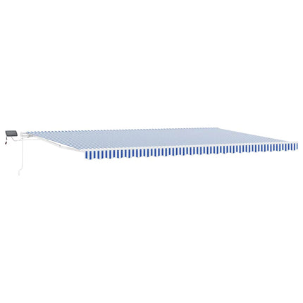 Utfällbar markis med LED -remsljus Blå och Vit 600 × 300 cm