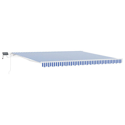 Utfällbar markis med LED -remsljus Blå och Vit 500 × 300 cm