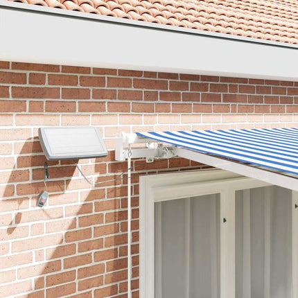 Utfällbar markis med LED -remsljus Blå och Vit 350 x 250 cm