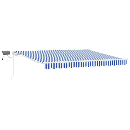 Utfällbar markis med LED -remsljus Blå och Vit 350 x 250 cm