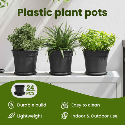 Växtkrukor 24 st Svart Plast