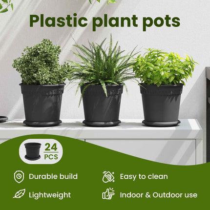 Växtkrukor 24 st Svart Plast