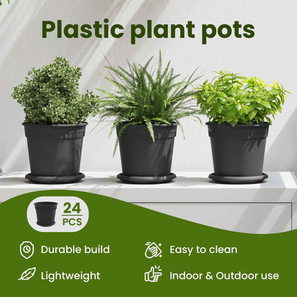 Växtkrukor 24 st Svart Plast