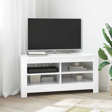HörnTVSkåp 102 x 40,5 x 45 cm Högblank Vit Konstruerat trä