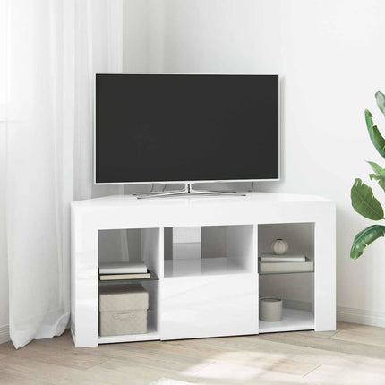 Hörn LED TV-skåp Högblank Vit 100 x 40 x 50 cm Konstruerat trä