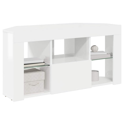 Hörn LED TV-skåp 100 x 40 x 50 cm Högblank Vit Konstruerat trä