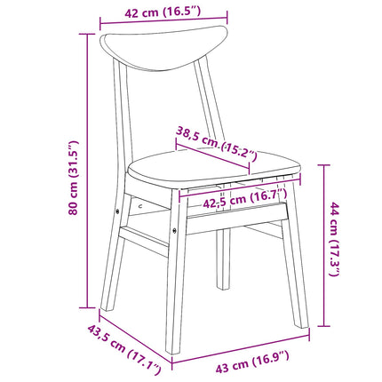 Matstolar 2 pcs Vit 42 x 47,5 x 81 cm Massiv Gummiträ