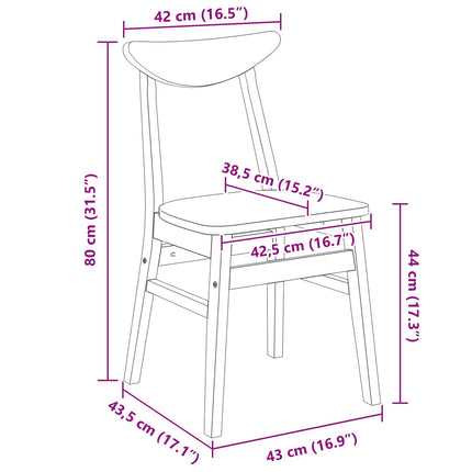 Matstolar 2 pcs Vit 42 x 47,5 x 81 cm Massiv Gummiträ