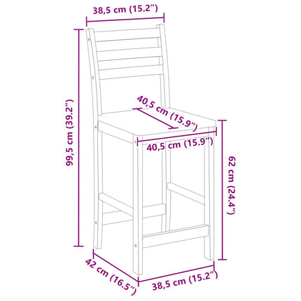 Matstolar 2 pcs Massiv Gummiträ Vit 40 x 47,5 x 99,5 cm