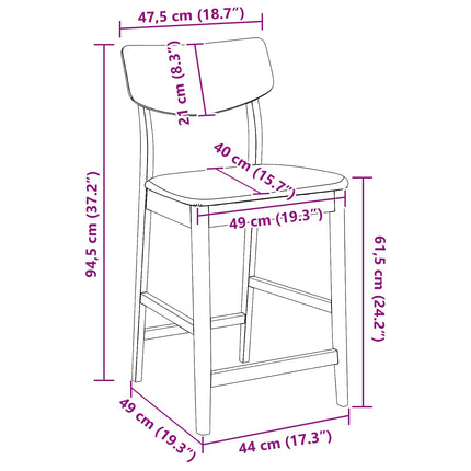 Matstolar 2 pcs Ljusbrun 48 x 49 x 95 cm Massiv Gummiträ