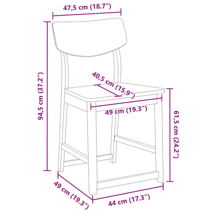 Matstolar 2 pcs Naturfärg 48 x 49 x 95 cm Massiv Gummiträ