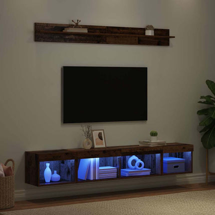 TV väggskåp set med led 5 pcs Gammalt trä Konstruerat trä