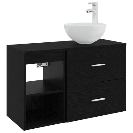 Badrumsmöbelset 2 pcs Svart ek Konstruerat trä