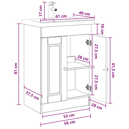 Badrumsmöbelset Svart 56 x 37,5 x 81 cm Konstruerat trä