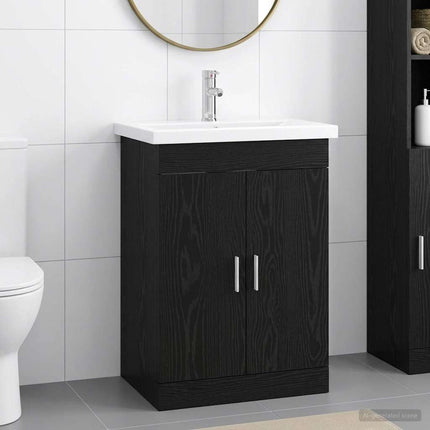 Badrumsmöbelset Svart ek 61 x 40 x 84,5 cm Konstruerat trä