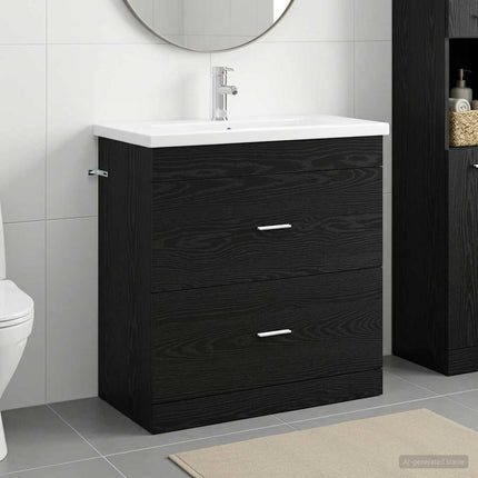 Badrumsmöbelset Svart ek 81 x 40 x 84,5 cm Konstruerat trä