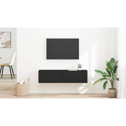 TV Vägghylla 2 st Svart Konstruerat trä