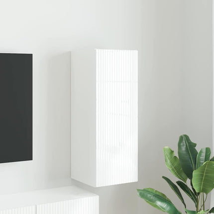 TV Vägghylla Glansig Vit 30 x 31 x 80 cm Konstruerat trä