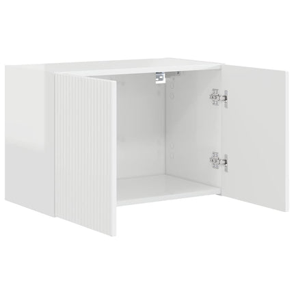 TV Vägghylla Högblanka vita 59,5 x 31 x 40 cm Konstruerat trä