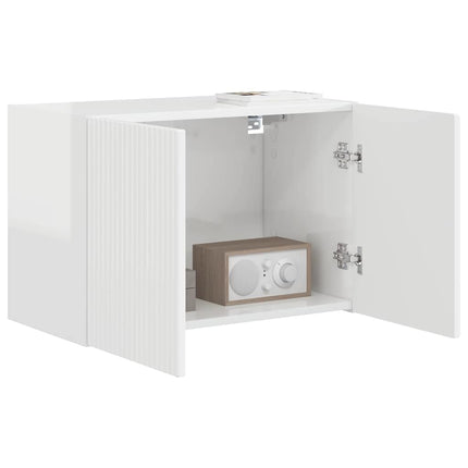TV Vägghylla Högblanka vita 59,5 x 31 x 40 cm Konstruerat trä