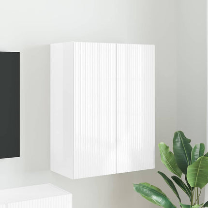 TV Vägghylla Högblanka vita 59,5 x 31 x 80 cm Konstruerat trä