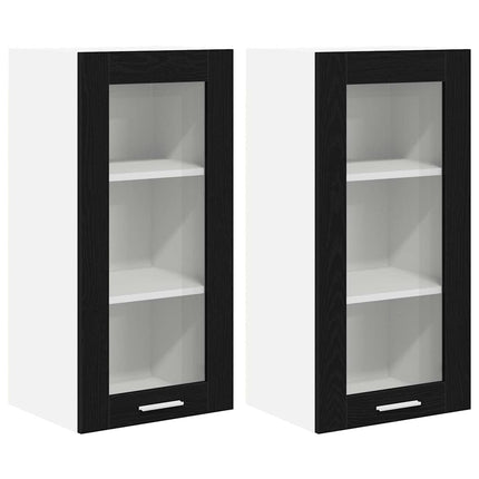 Hängande skåp 2 pcs Svart Ek 40 x 31 x 80 cm Konstruerat trä