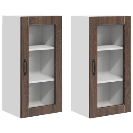 Väggglasförråd LUCCA 2 pcs Brun ek 40 x 31 x 80 cm