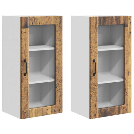 Väggglasförråd LUCCA 2 pcs Gammalt trä 40 x 31 x 80 cm