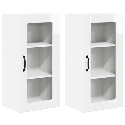 Väggglasförråd PORTO 2 pcs Högblanka vita 40 x 31 x 80 cm