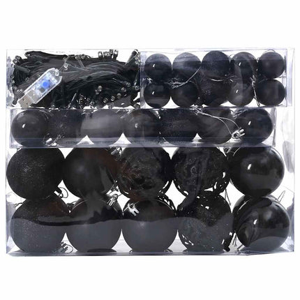 Julprydnad Set 61 st Svart Ø 6 cm Plast 150 LED-lampor