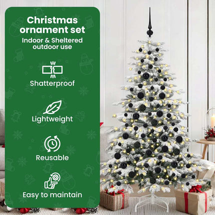 Julprydnad Set 120 st Svart Ø 6 cm Plast 300 LED-lampor