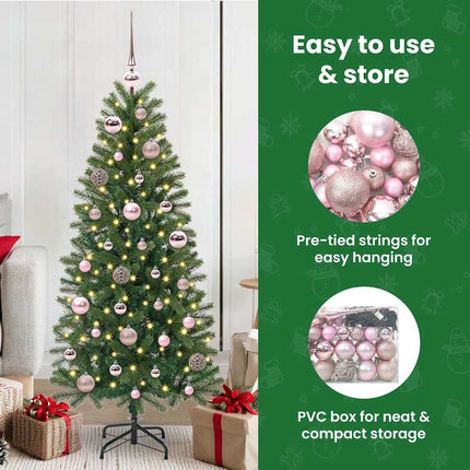 Julprydnad Set 61 st Rosa Ø 6 cm Plast 150 LED-lampor