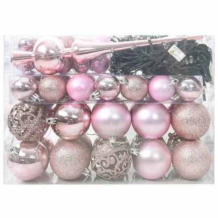 Julprydnad Set 61 st Rosa Ø 6 cm Plast 150 LED-lampor