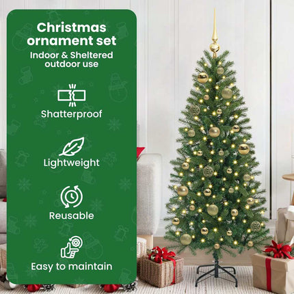 Julprydnad Set 61 st Guld Ø 6 cm Plast 150 LED-lampor
