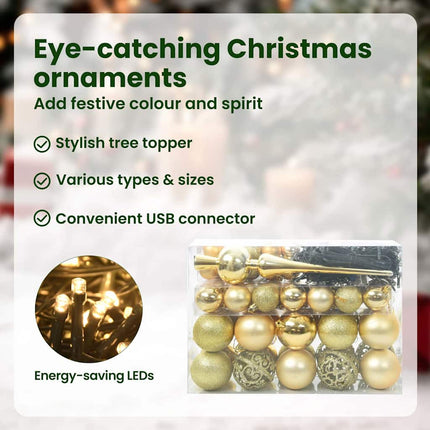 Julprydnad Set 120 st Guld Ø 6 cm Plast 300 LED-lampor