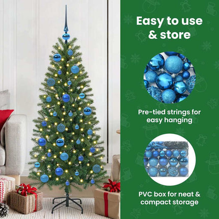 Julprydnad Set 61 st Blå Ø 6 cm Plast 150 LED-lampor